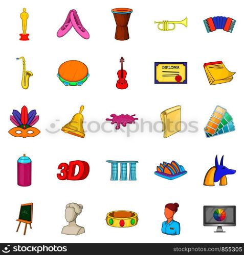 Art school icons set. Cartoon set of 25 art school vector icons for web isolated on white background. Art school icons set, cartoon style