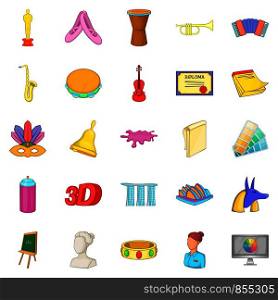 Art school icons set. Cartoon set of 25 art school vector icons for web isolated on white background. Art school icons set, cartoon style