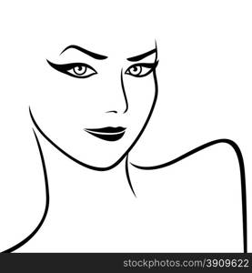Art sketching of abstract female face and shoulders, vector artwork