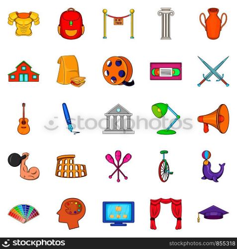 Art skill icons set. Cartoon set of 25 art skill vector icons for web isolated on white background. Art skill icons set, cartoon style