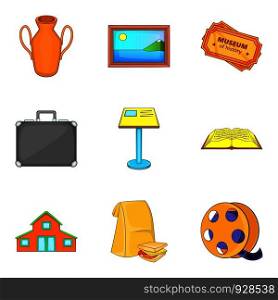 Art style icons set. Cartoon set of 9 art style vector icons for web isolated on white background. Art style icons set, cartoon style