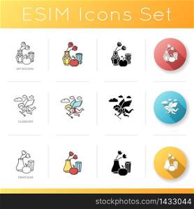 Art styles icons set. Classicism cultural movement. Art nouveau and primitivism abstract still life paintings. Linear, black and RGB color styles. Isolated vector illustrations. Art styles icons set