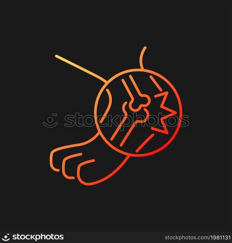 Arthritis gradient vector icon for dark theme. Joints inflammation. Pet limbs affecting illness. Animal disease. Thin line color symbol. Modern style pictogram. Vector isolated outline drawing. Arthritis gradient vector icon for dark theme