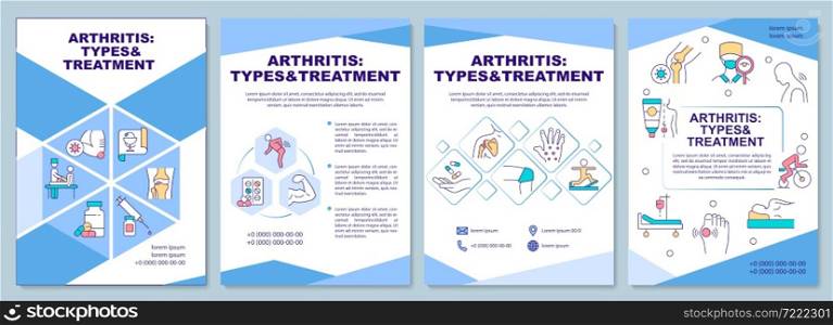 Arthritis types and treatment brochure template. Flyer, booklet, leaflet print, cover design with linear icons. Vector layouts for presentation, annual reports, advertisement pages. Arthritis types and treatment brochure template