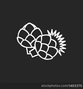 Artichoke chalk white icon on black background. Fresh vegetable to cook nutrient recipe. Raw vegetable for healthy dieting. Vegan salad ingredient. Isolated vector chalkboard illustration. Artichoke chalk white icon on black background