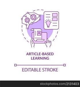 Article based learning purple concept icon. Information, content. Elearning abstract idea thin line illustration. Isolated outline drawing. Editable stroke. Roboto-Medium, Myriad Pro-Bold fonts used. Article based learning purple concept icon