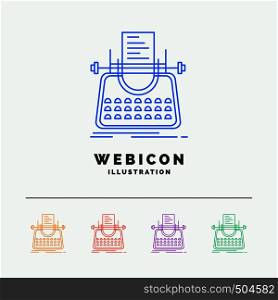 Article, blog, story, typewriter, writer 5 Color Line Web Icon Template isolated on white. Vector illustration. Vector EPS10 Abstract Template background