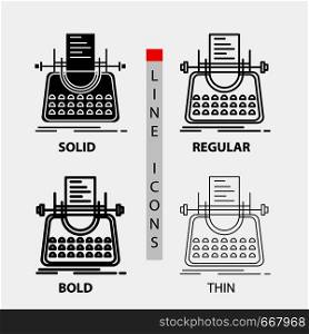 Article, blog, story, typewriter, writer Icon in Thin, Regular, Bold Line and Glyph Style. Vector illustration. Vector EPS10 Abstract Template background