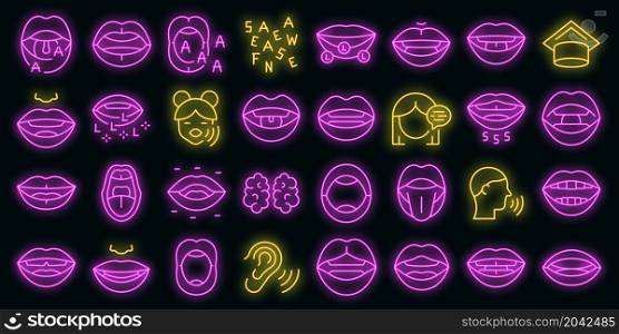 Articulation icons set outline vector. Childhood development. Education exercise. Articulation icons set vector neon