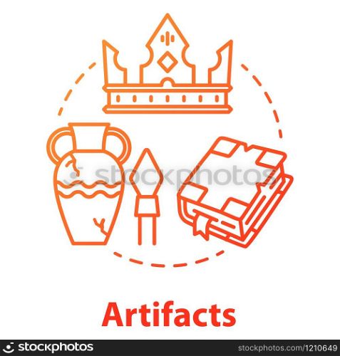 Artifacts concept icon. Ancient treasures. Museum exhibits. Archaeological old civilization evidences. Historical research. Vector isolated outline RGB color drawing