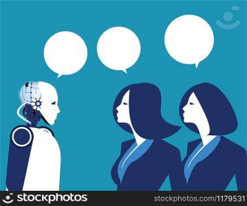 Artific intelligence. Person communication with modern robot. Concept business technology vector illustration.