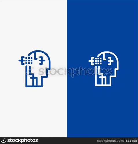 Artificial, Human, Man, Head Line and Glyph Solid icon Blue banner Line and Glyph Solid icon Blue banner