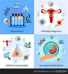 Artificial Insemination Concept Icons Set . Artificial insemination concept icons set with pregnancy symbols flat isolated vector illustration