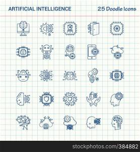 Artificial Intelligence 25 Doodle Icons. Hand Drawn Business Icon set