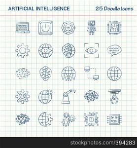 Artificial Intelligence 25 Doodle Icons. Hand Drawn Business Icon set