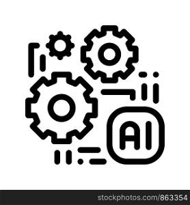 Artificial Intelligence Ai Chip Vector Sign Icon Thin Line. Artificial Intelligence Gear Wheels And Microchip Linear Pictogram. Technology Support, Cyborg, System Contour Illustration. Artificial Intelligence Ai Chip Vector Sign Icon