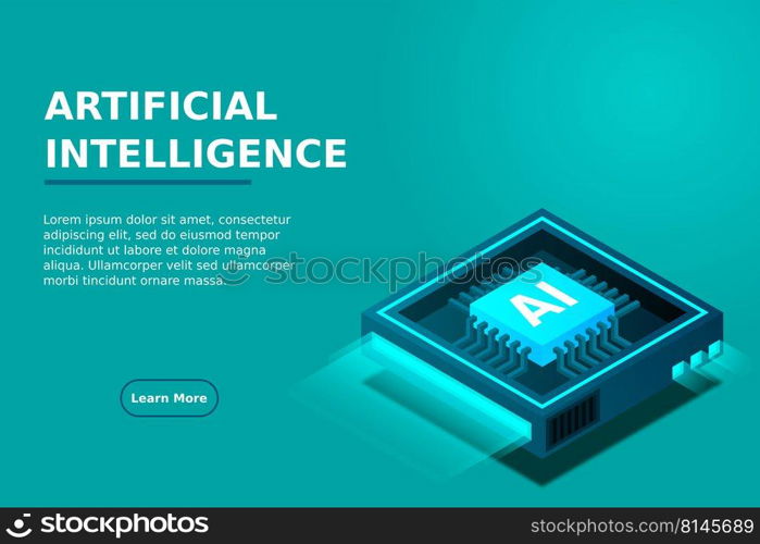 Artificial intelligence, AI web banner, isometric cloud computing concept, data mining, isometric, neural network, machine programming. Modern illustration isometric.