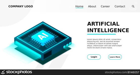 Artificial intelligence, AI web banner, isometric cloud computing concept, data mining, isometric, neural network, machine programming. Modern illustration isometric.