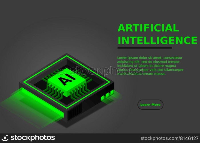 Artificial intelligence, AI web banner, isometric cloud computing concept, data mining, isometric, neural network, machine programming. Modern illustration isometric.