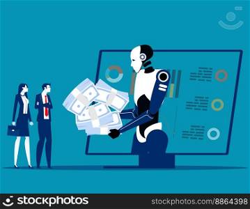 Artificial intelligence and assistive financial work with customers and clients using it algorithms. Robot investing concept