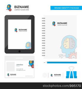 Artificial intelligence Business Logo, Tab App, Diary PVC Employee Card and USB Brand Stationary Package Design Vector Template