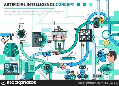 Artificial Intelligence Concept Composition . Artificial intelligence concept line composition with communication symbols flat vector illustration