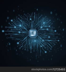 Artificial intelligence concept. Cyborg technological brain. Glowing computer circuit board with a processor. Binary code. Cyber thinking. Vector illustration. EPS 10. Artificial intelligence concept. Cyborg technological brain. Glowing computer circuit board with a processor. Binary code. Cyber thinking. Vector illustration