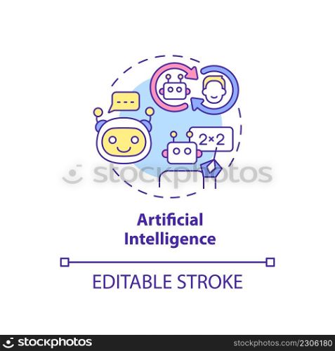 Artificial intelligence concept icon. Machine learning. Major digital skills abstract idea thin line illustration. Isolated outline drawing. Editable stroke. Arial, Myriad Pro-Bold fonts used. Artificial intelligence concept icon