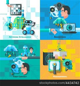 Artificial Intelligence Concept Icons Set . Artificial intelligence concept icons set with first contact symbols flat isolated vector illustration