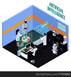 Artificial intelligence concept with repair and technology symbols isometric vector illustration . Artificial Intelligence Concept