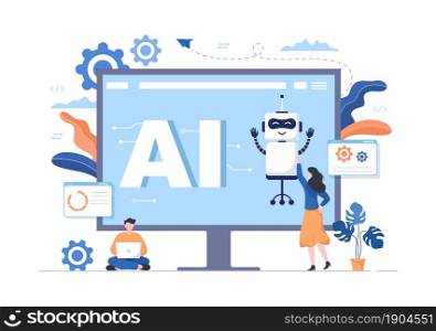Artificial Intelligence Digital Brain Technology and engineering Concept With Programmer Data or Systems that can be set up in a Scientific Context. Vector Illustration
