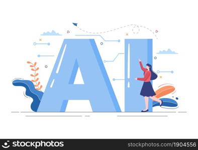 Artificial Intelligence Digital Brain Technology and engineering Concept With Programmer Data or Systems that can be set up in a Scientific Context. Vector Illustration