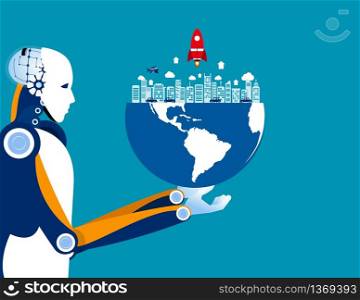 Artificial Intelligence holds the globe. Concept business vector, World, Corporate, Occupy.