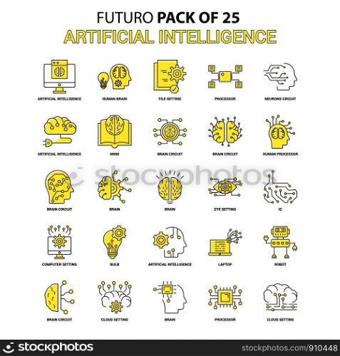 Artificial Intelligence Icon Set. Yellow Futuro Latest Design icon Pack