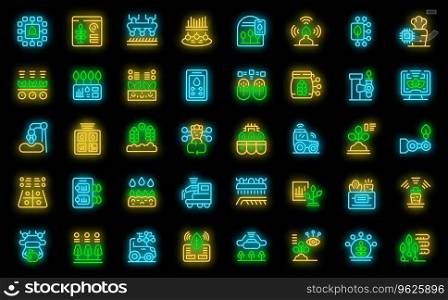 Artificial intelligence in agriculture icons set outline vector. Smart field. Farmer solar neon color on black. Artificial intelligence in agriculture icons set vector neon