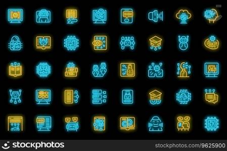 Artificial intelligence in education icons set outline vector. Robot digital. Teacher reality neon color on black. Artificial intelligence in education icons set vector neon