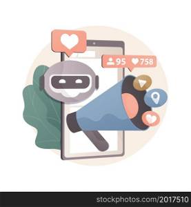 Artificial intelligence in social media abstract concept vector illustration. Artificial intelligence in digital marketing, machine learning in social media, automated algorithm abstract metaphor.. Artificial intelligence in social media abstract concept vector illustration.