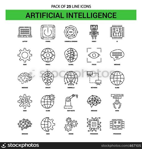 Artificial Intelligence Line Icon Set - 25 Dashed Outline Style