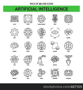 Artificial Intelligence Line Icon Set - 25 Dashed Outline Style