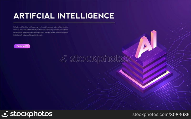 Artificial intelligence, machine learning, ai, data deep learning for future technology artwork, mining, isometric, neural network, machine programming and Responsive web banner. vector Illustration.