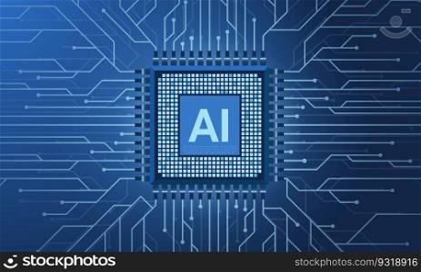 Artificial intelligence micro chip illustration. Quantum computing. Digital technology artificial intelligence concept design. Abstract futuristic hitech style. Vector illustration