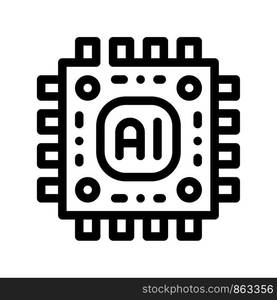 Artificial Intelligence Microchip Vector Sign Icon Thin Line. Artificial Intelligence Main Chip Processor Linear Pictogram. Technology Support, Cyborg, Internet System Contour Illustration. Artificial Intelligence Microchip Vector Sign Icon