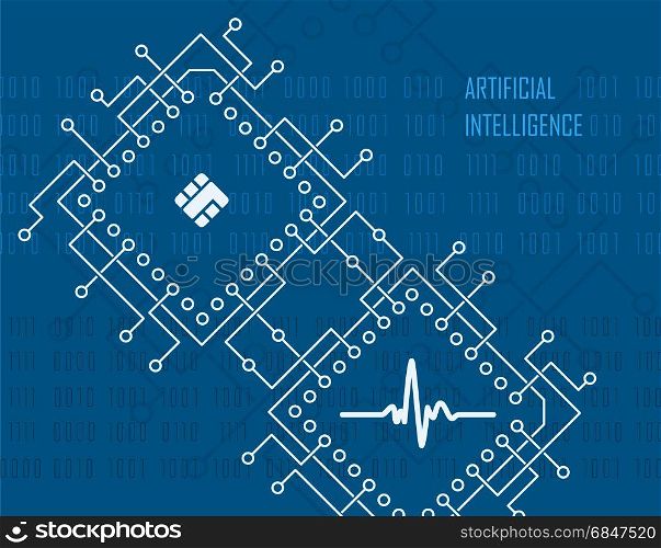 Artificial intelligence modern technology concept with integrated cpu processor industrial high-tech background. Vector illustration.