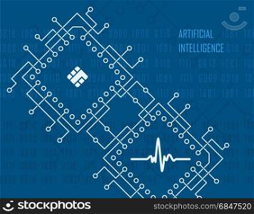 Artificial intelligence modern technology concept with integrated cpu processor industrial high-tech background. Vector illustration.