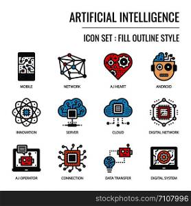 Artificial Intelligence, pixel perfect fill outline icon, isolated on white background