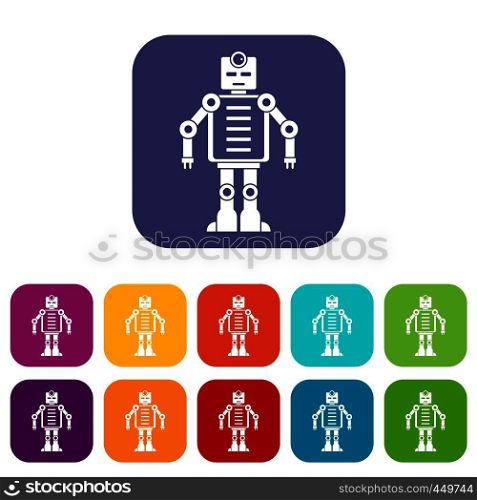 Artificial intelligence robot icons set vector illustration in flat style In colors red, blue, green and other. Artificial intelligence robot icons set flat