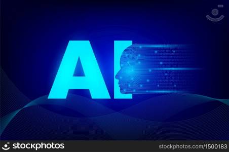 Artificial intelligence robot technology letter background. isometric vector neon dark