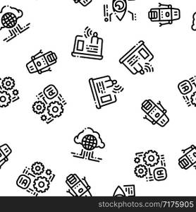 Artificial Intelligence Seamless Pattern Vector. Artificial Intelligence Details Binary Code, Robot, Light Bulb Linear Pictograms. Fingerprint, Microchip, Assembly Line Illustrations. Artificial Intelligence Seamless Pattern Vector