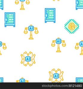 Artificial Intelligence System Vector Seamless Pattern Color Line Illustration. Artificial Intelligence System Icons Set isolated illustration