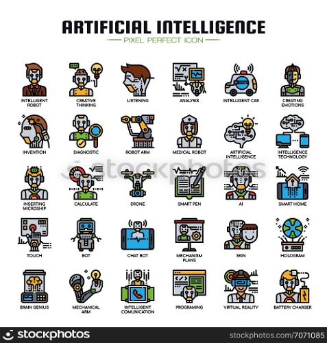 Artificial Intelligence, Thin Line and Pixel Perfect Icons